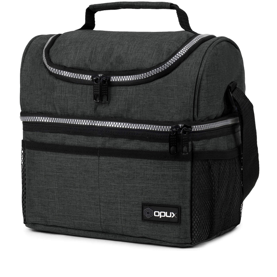 OPUX lunch bag double-decker open view showing separate compartments for meals.