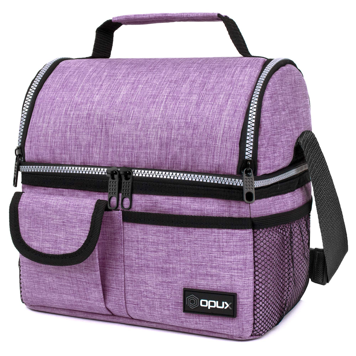 Opux Lunch Bag dual-compartment front view for organized meals and snacks on the go.