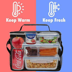 Opux lunch bag side pocket keeps drinks within reach