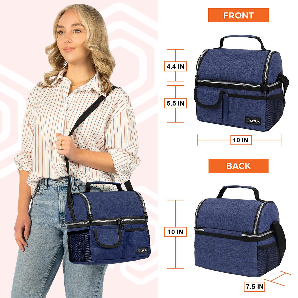 OPUX lunch box adjustable shoulder strap for comfortable transport.