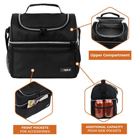 OPUX lunch box with shoulder strap and top handle for easy carrying.