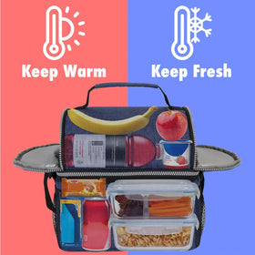 OPUX lunch box side mesh pocket for convenient bottle storage.
