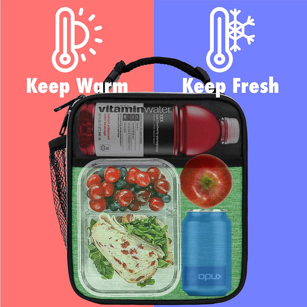 opux lunch box side water bottle pocket for quick hydration on the go