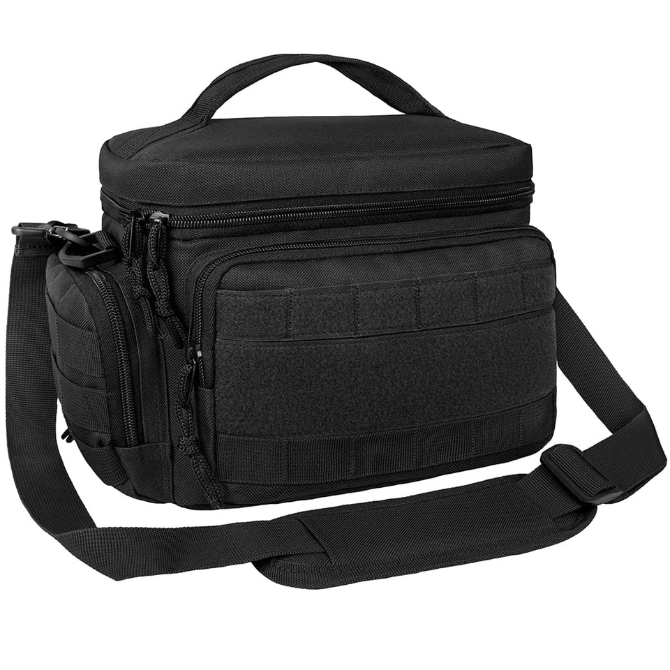 OPUX tactical lunch box in black with spacious main compartment for meals.