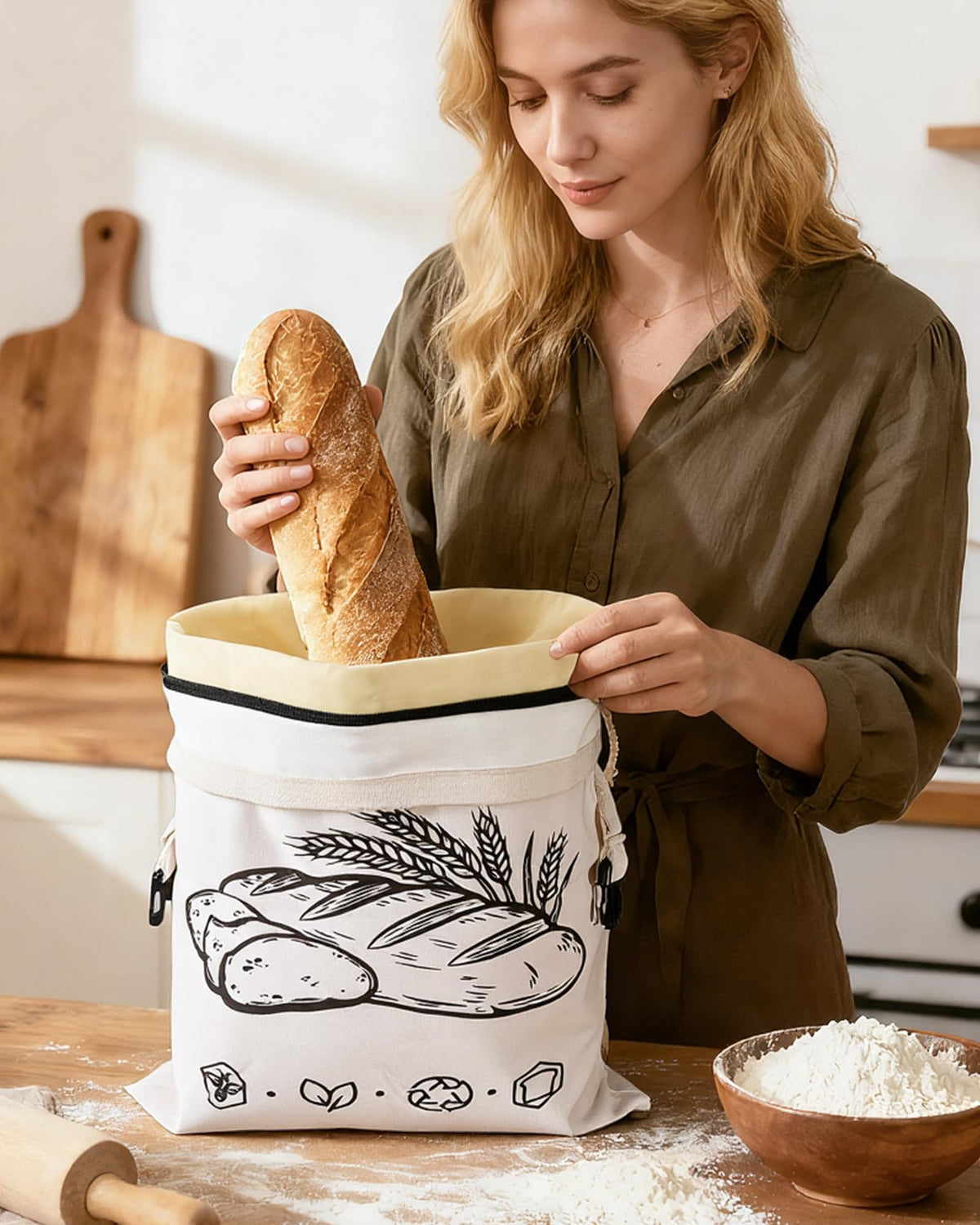 Opvener minimalist bread bag design for eco-friendly kitchen storage.