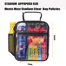 Oraben clear lunch bag buckle handle allows easy carry with backpacks or bags.