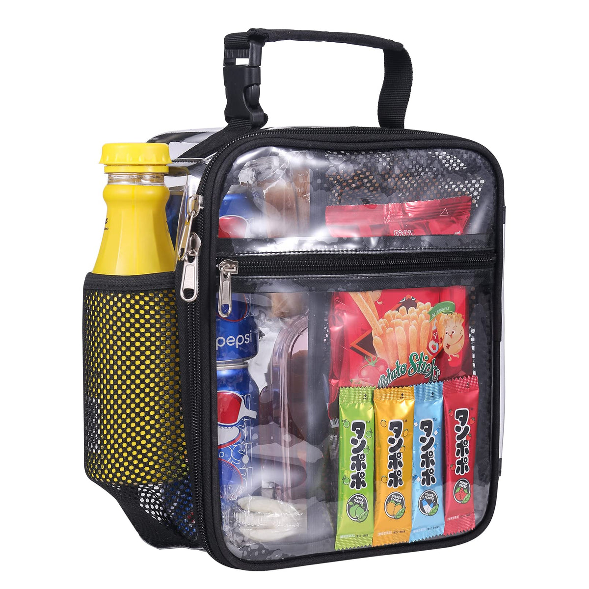 Oraben clear lunch bag front view shows durable design and see-through visibility for quick checks.
