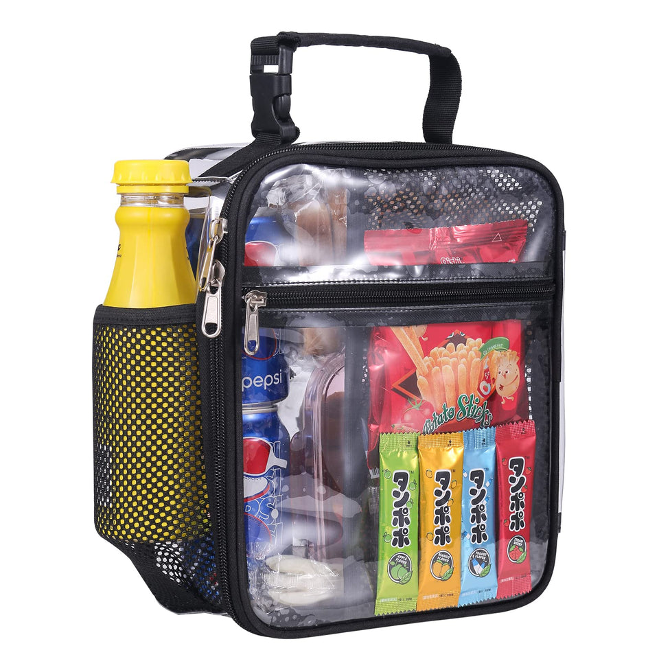Oraben clear lunch bag front view shows durable design and see-through visibility for quick checks.