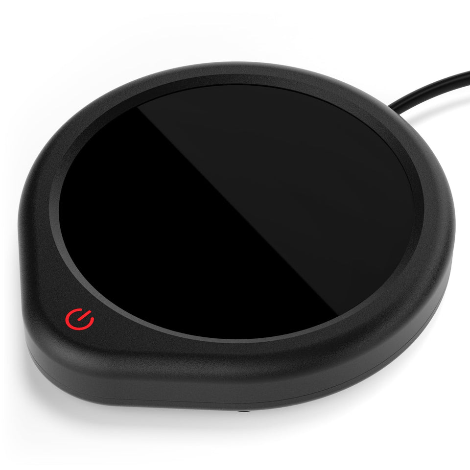 Oracer coffee mug warmer front view showing easy switch and steady heat for long work sessions.