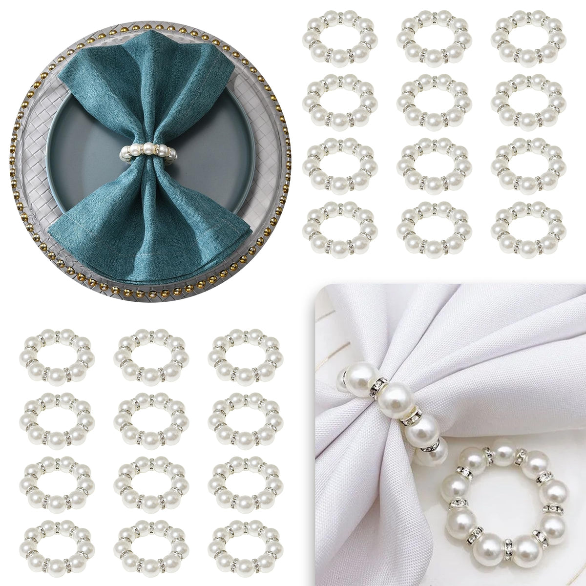 Orbflair 100-pcs silver napkin rings for elegant beaded table decor