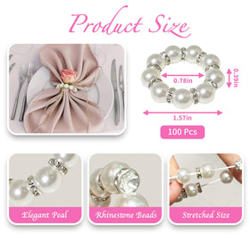 Orbflair imitation pearl napkin ring closeup with rhinestone detailing