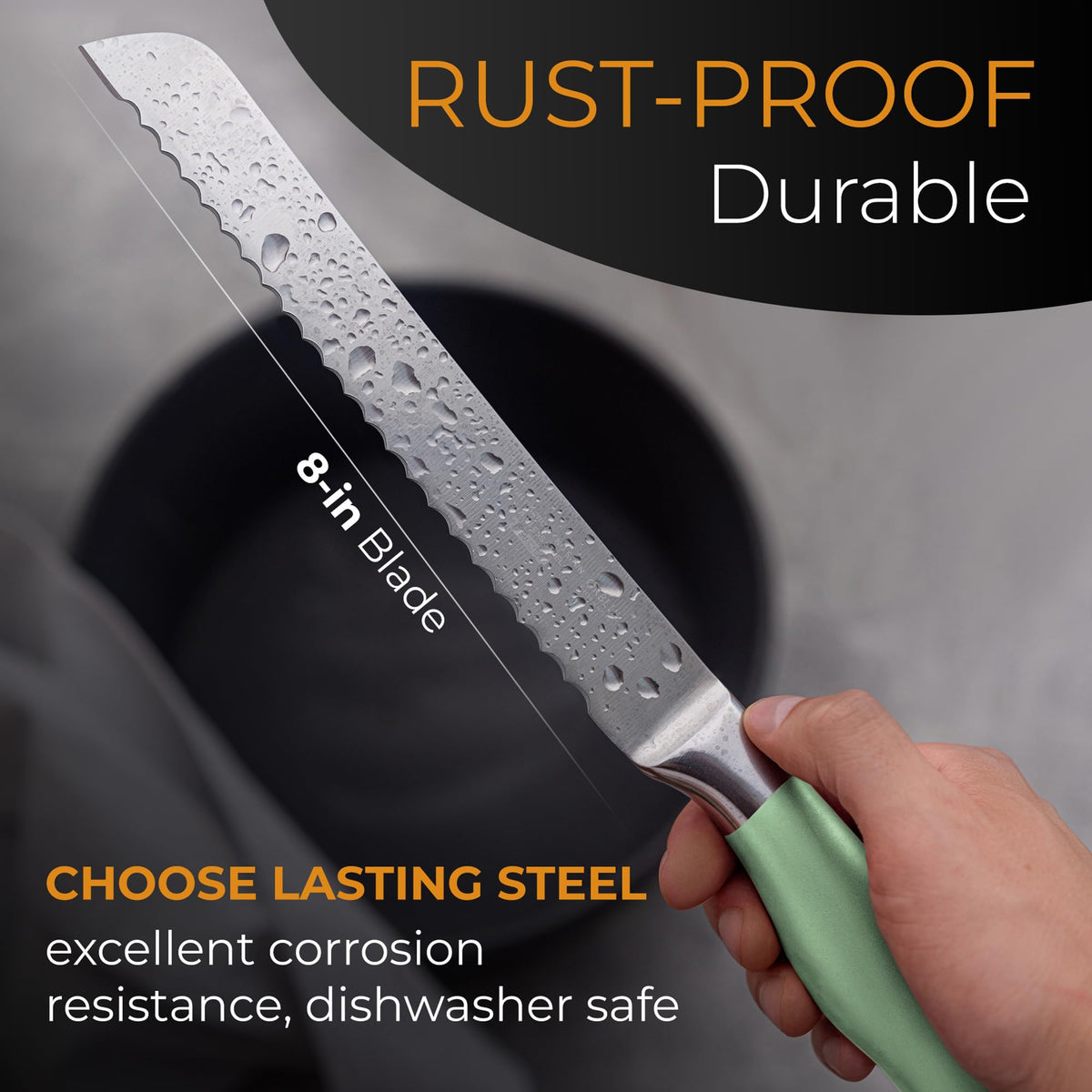 Orblue bread knife eight-inch blade for precise loaf cuts