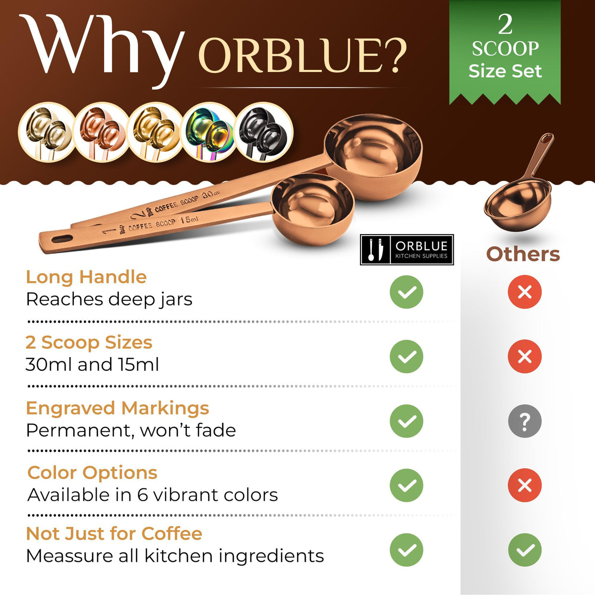 Orblue deep-container scoop designed for tall jars and easy access.