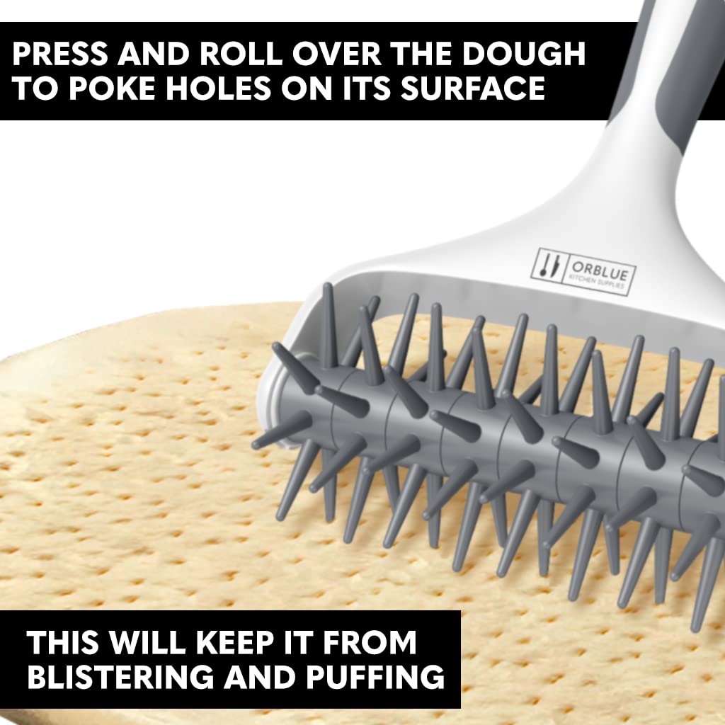 Orblue dough docker spikes ensure even docking for uniform baking results.