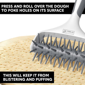 Orblue dough docker spikes ensure even docking for uniform baking results.