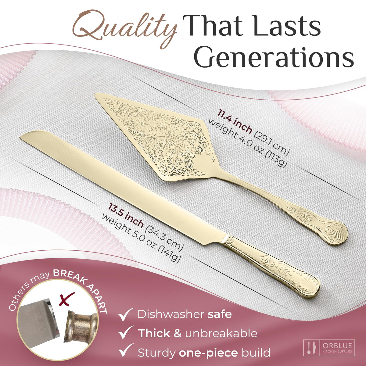 Orblue gift-ready cake cutting set close-up emphasizes premium presentation for celebrations.