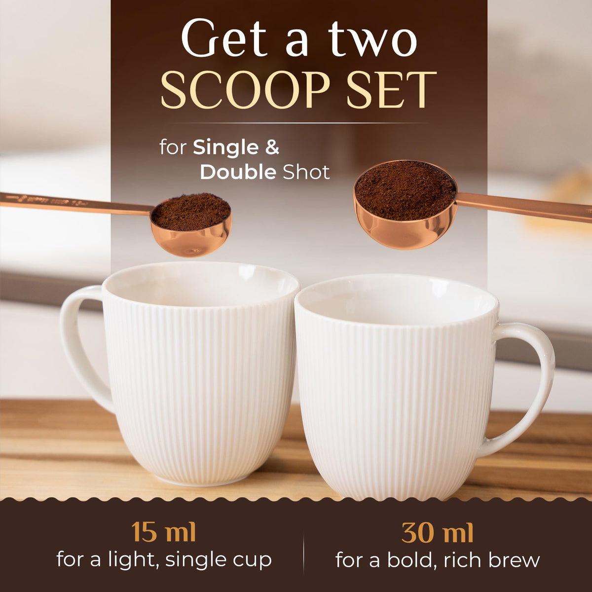 Orblue long-handle coffee scoop reaches bottom jars without mess on counters.