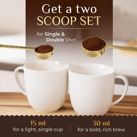 Orblue long-handle coffee scoop reaching bottom without spills
