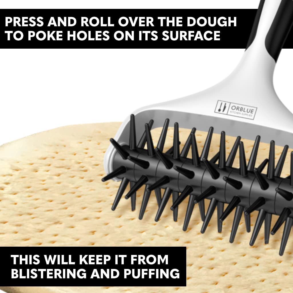 Orblue pizza dough docker roller ergonomic handle for comfortable control.