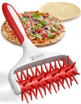 Orblue pizza dough docker roller spikes for uniform docking and crisp crusts.