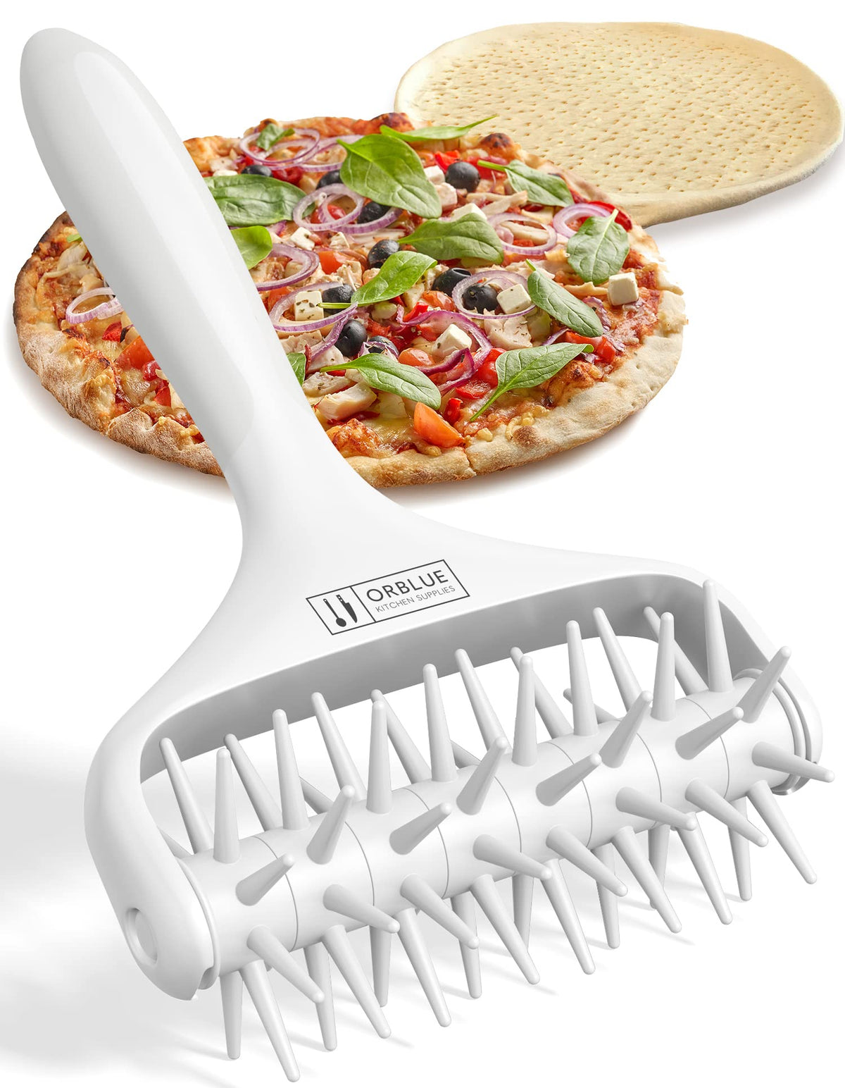 Orblue pizza dough docker roller with spikes for evenly docked dough