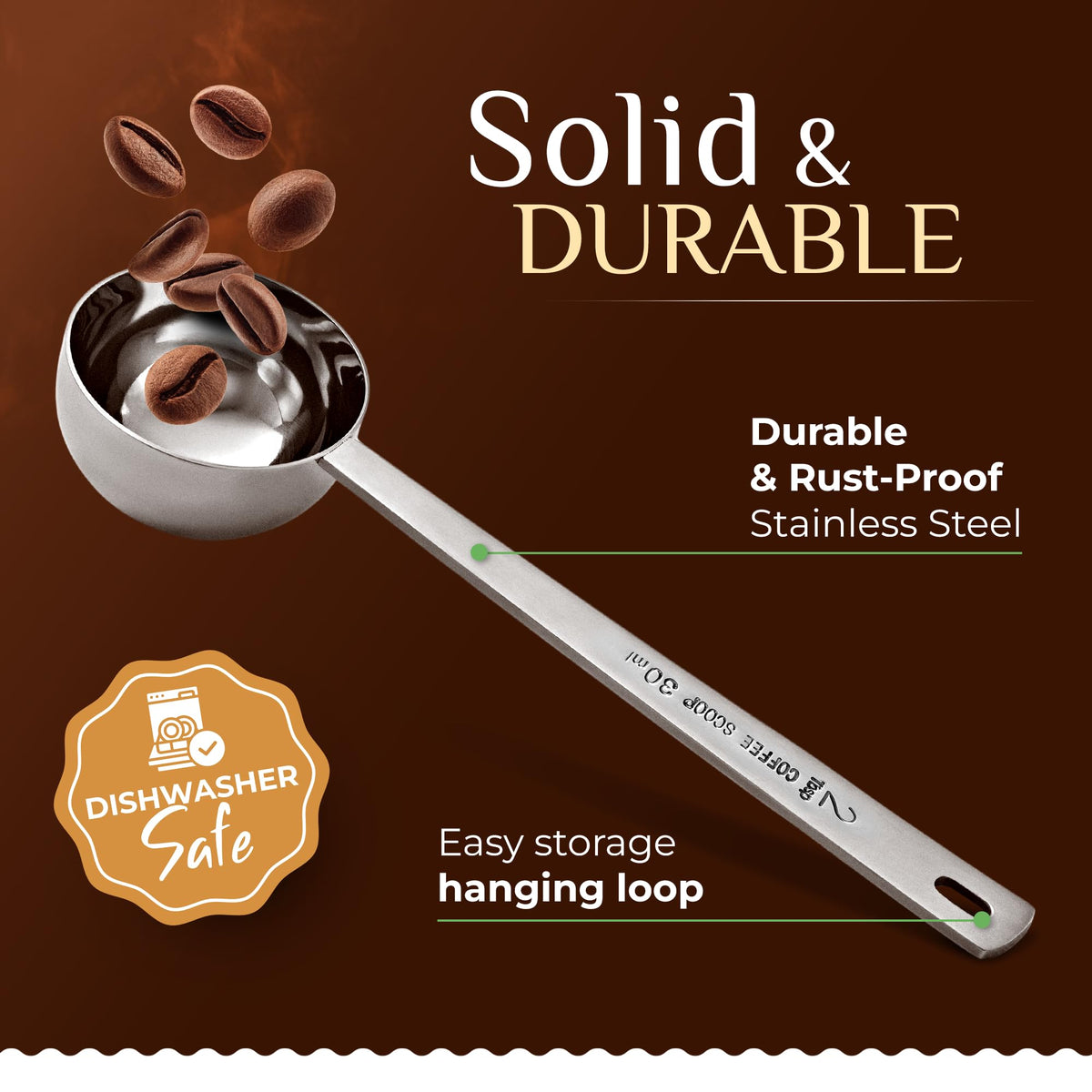 Orblue Premium Coffee Scoop Set, 2 Tbsp, easy double servings