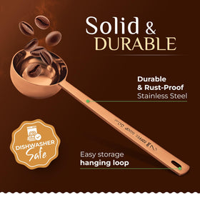 Orblue premium coffee scoop set, 2tbsp rose gold, portion grounds for a balanced cup.