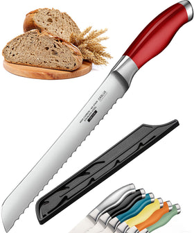 Orblue serrated bread knife with an 8-inch blade for precise bread slicing.