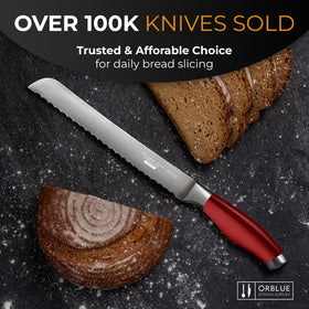 Orblue serrated bread knife handles cakes and pastries with ease.