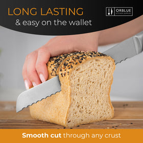 Orblue stainless steel bread knife highlighting durable daily-use performance