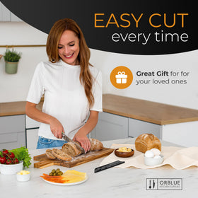 Orblue versatile tool cuts bread, cake, and bagels with clean results