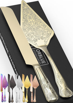 Orblue wedding cake knife engraving close-up highlighting elegant detail for refined serving.