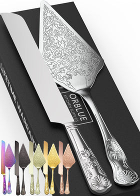 Orblue wedding cake knife with engraved filigree detail for elegant cake cutting