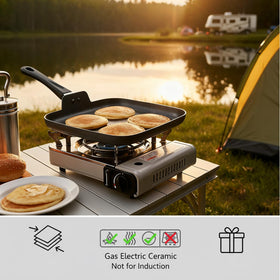 ORBxYoo nonstick square griddle pan crisps bacon on a large surface
