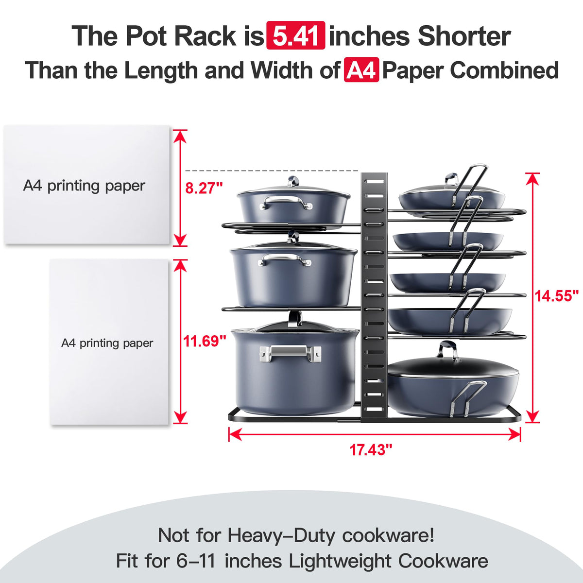 ORDORA 8-tier pan organizer with adjustable dividers to fit lids and pans of different sizes