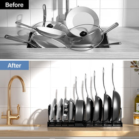 ORDORA adjustable 10-divider system fits various cookware sizes.