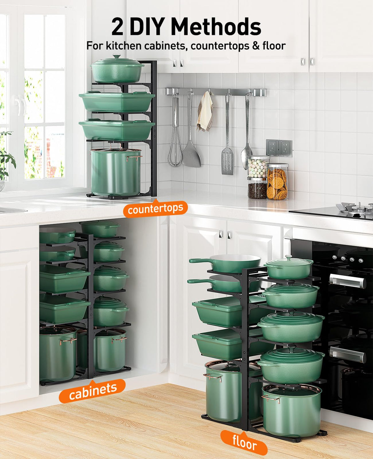 ORDORA adjustable dividers create custom sections for different diameters and heights.