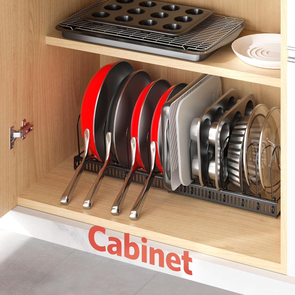 ORDORA cabinet storage for pots, pans, and trays.