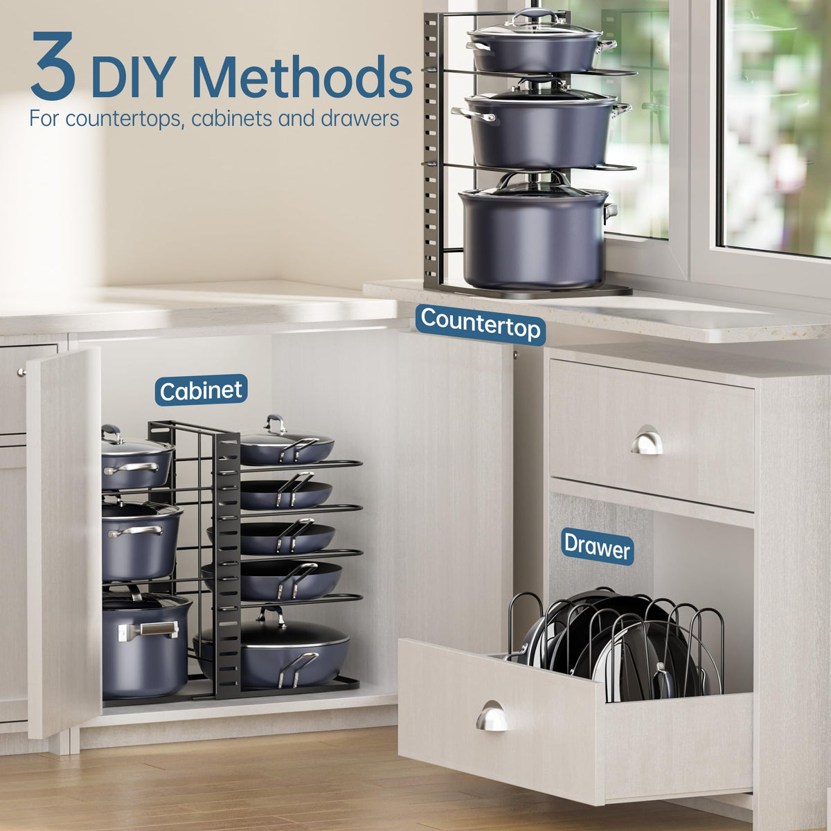 ORDORA easy-assembly pan rack, quickly installed for instant organization