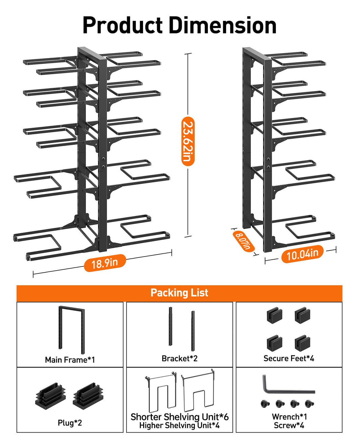 ORDORA heavy-duty prongs and counterweight ensure stable storage.