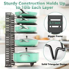 ORDORA adjustable eight-tier layout fits pots, pans, lids, and sheets