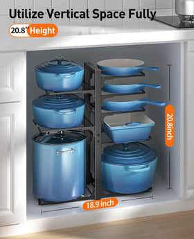 ORDORA 8-tier rack highlights adjustable dividers for varying pot heights