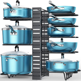 ORDORA under-cabinet eight-tier organizer for easy cookware access.