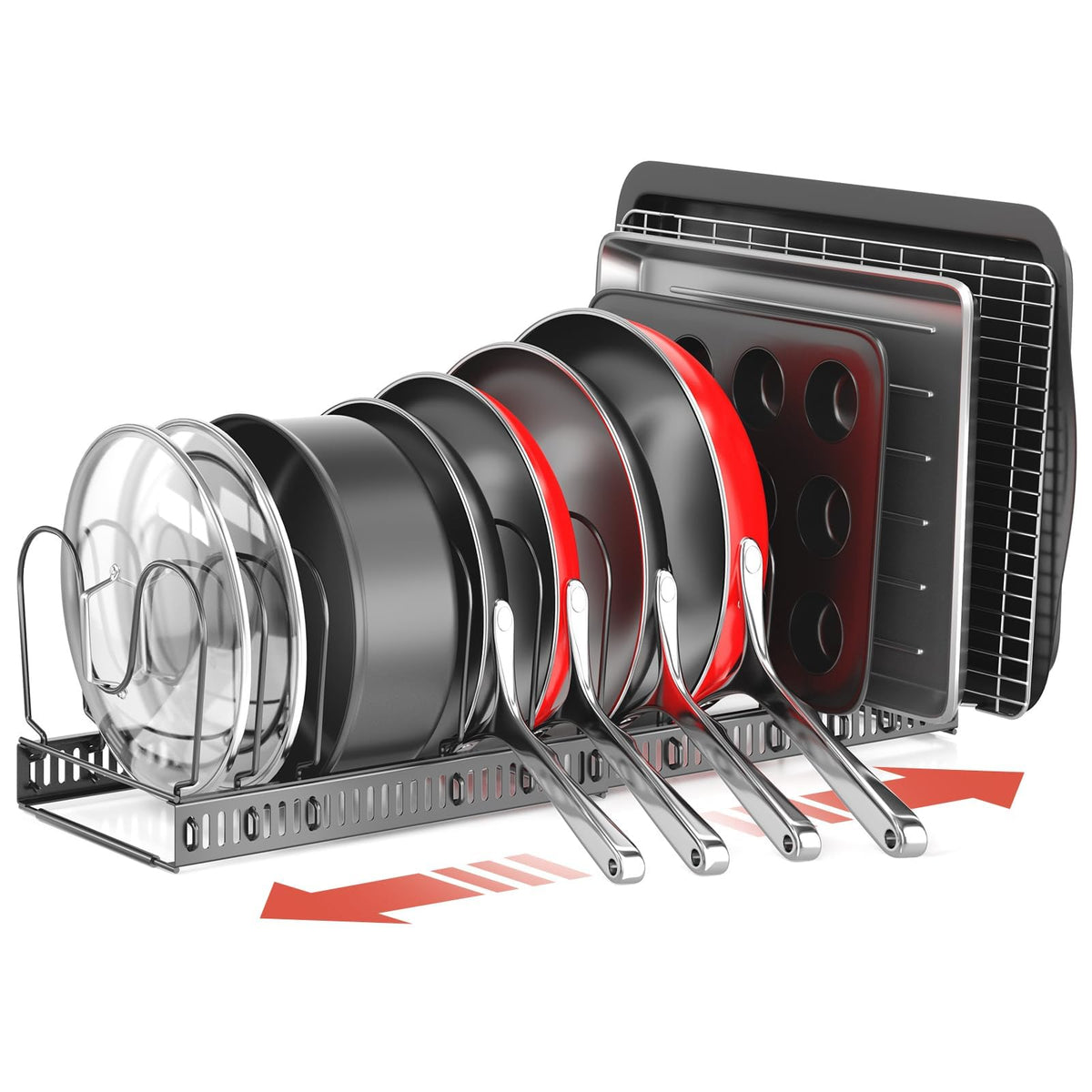 ORDORA under-cabinet pot organizer with extendable frame saves space.