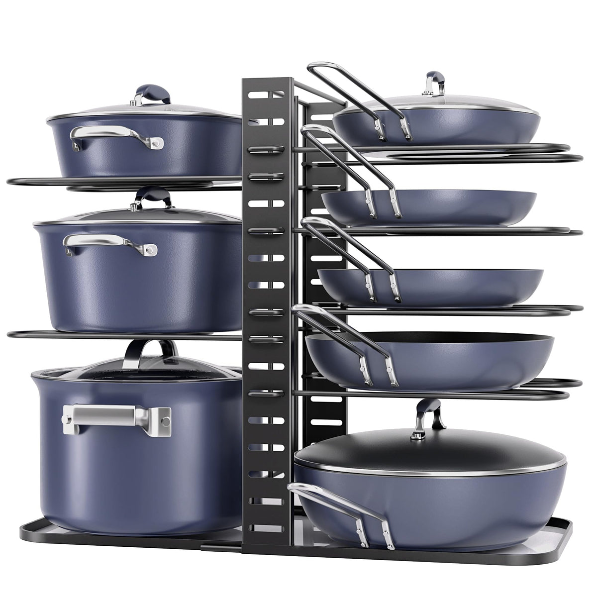 ORDORA pots and pans organizer under cabinet, neatly storing lightweight cookware for easy access