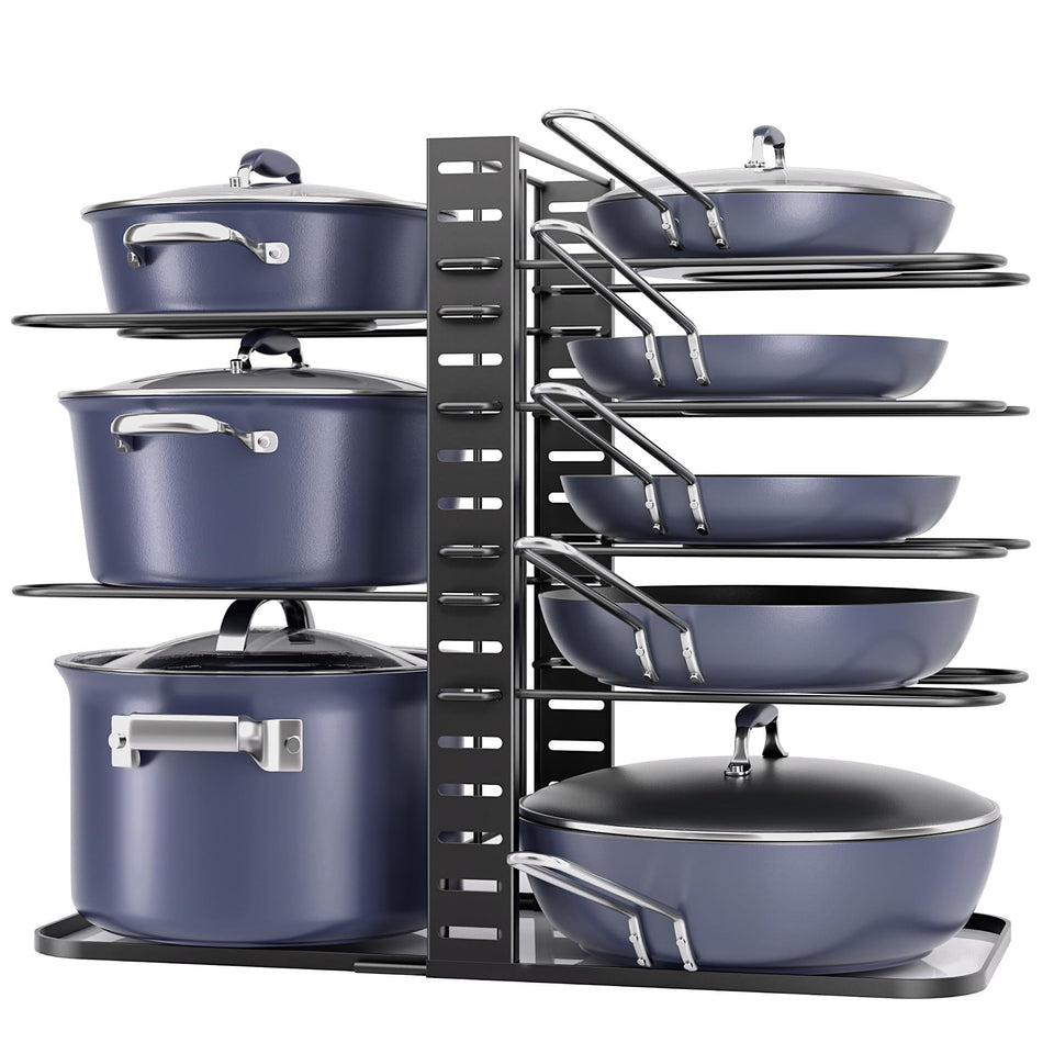 ORDORA pots and pans organizer under cabinet, neatly storing lightweight cookware for easy access