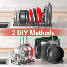 ORDORA two-in-one pan rack adapts for lids and pans.