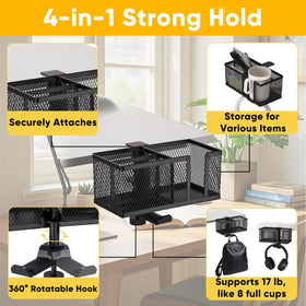 OrgaFocus clip-on cup holder attached to a chair arm for easy reach.