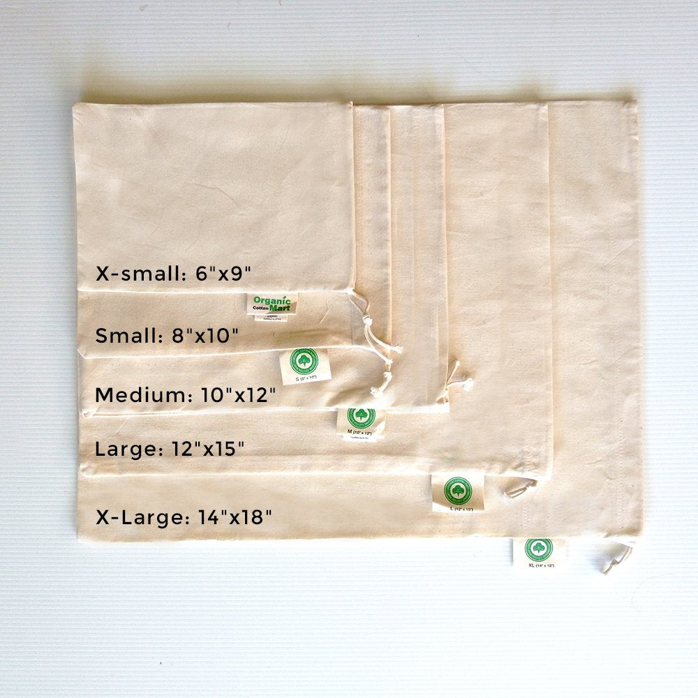 Close-up of Organic Cotton Mart bags, showcasing washable cotton fabric.