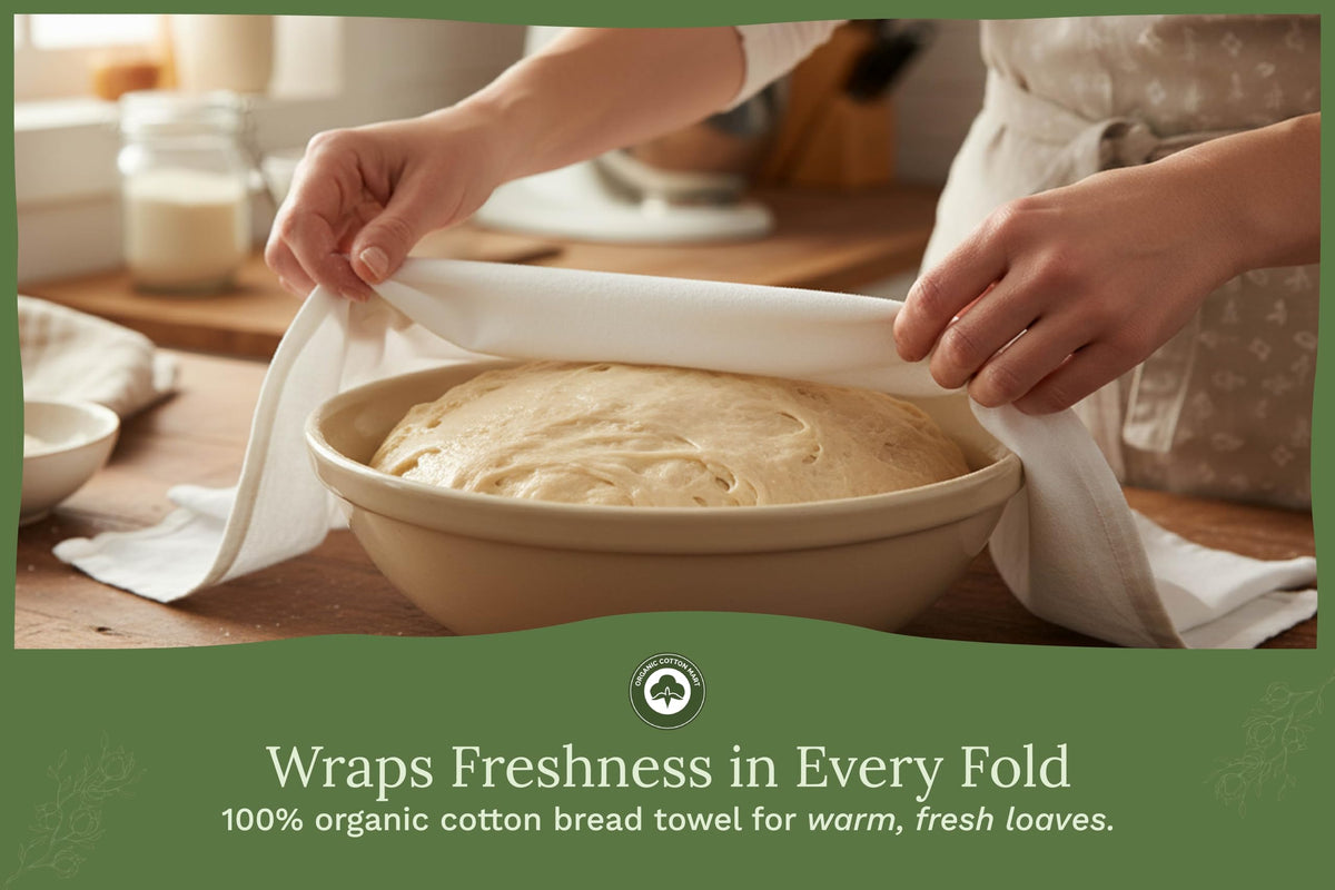 Organic Cotton Mart extra-large 27x27 bread towels ready for covering bowls
